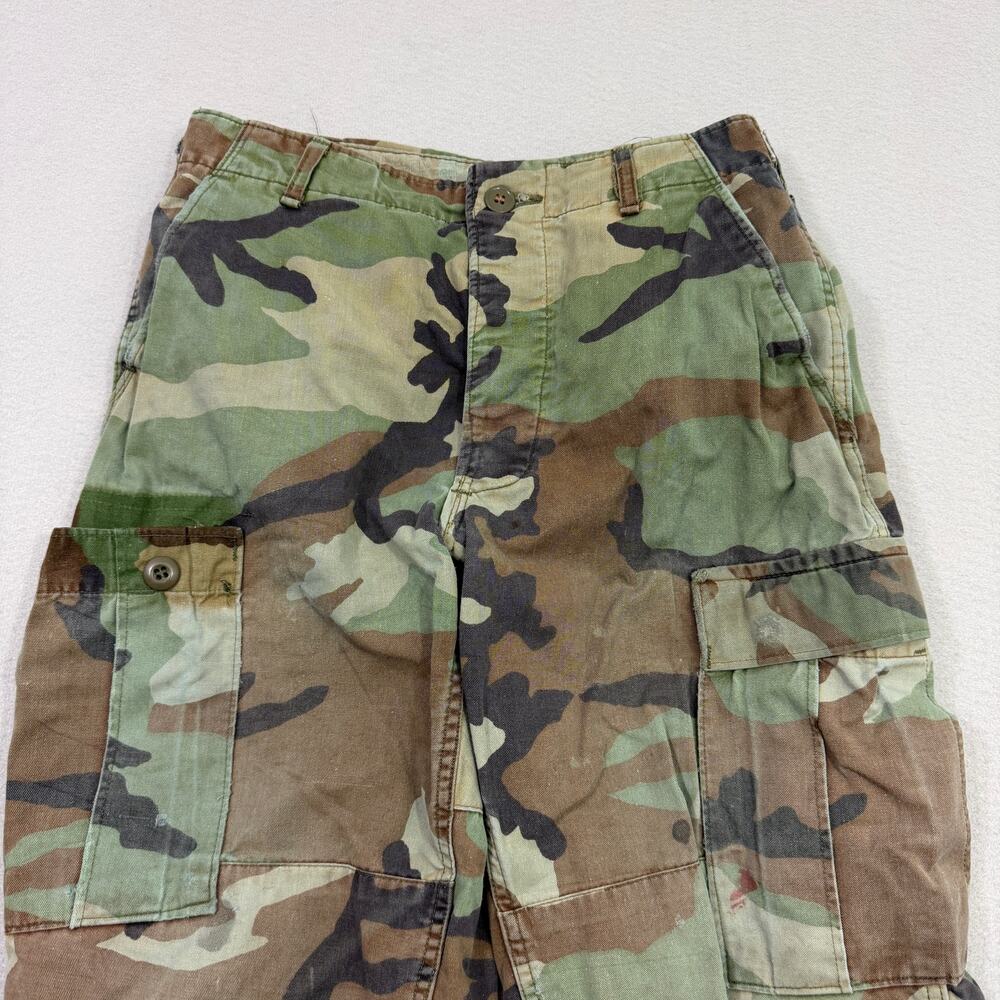 Vintage Camo Cargo Pants Small Adjustable Army Military Woodland Distressed 90s - Picture 2 of 16